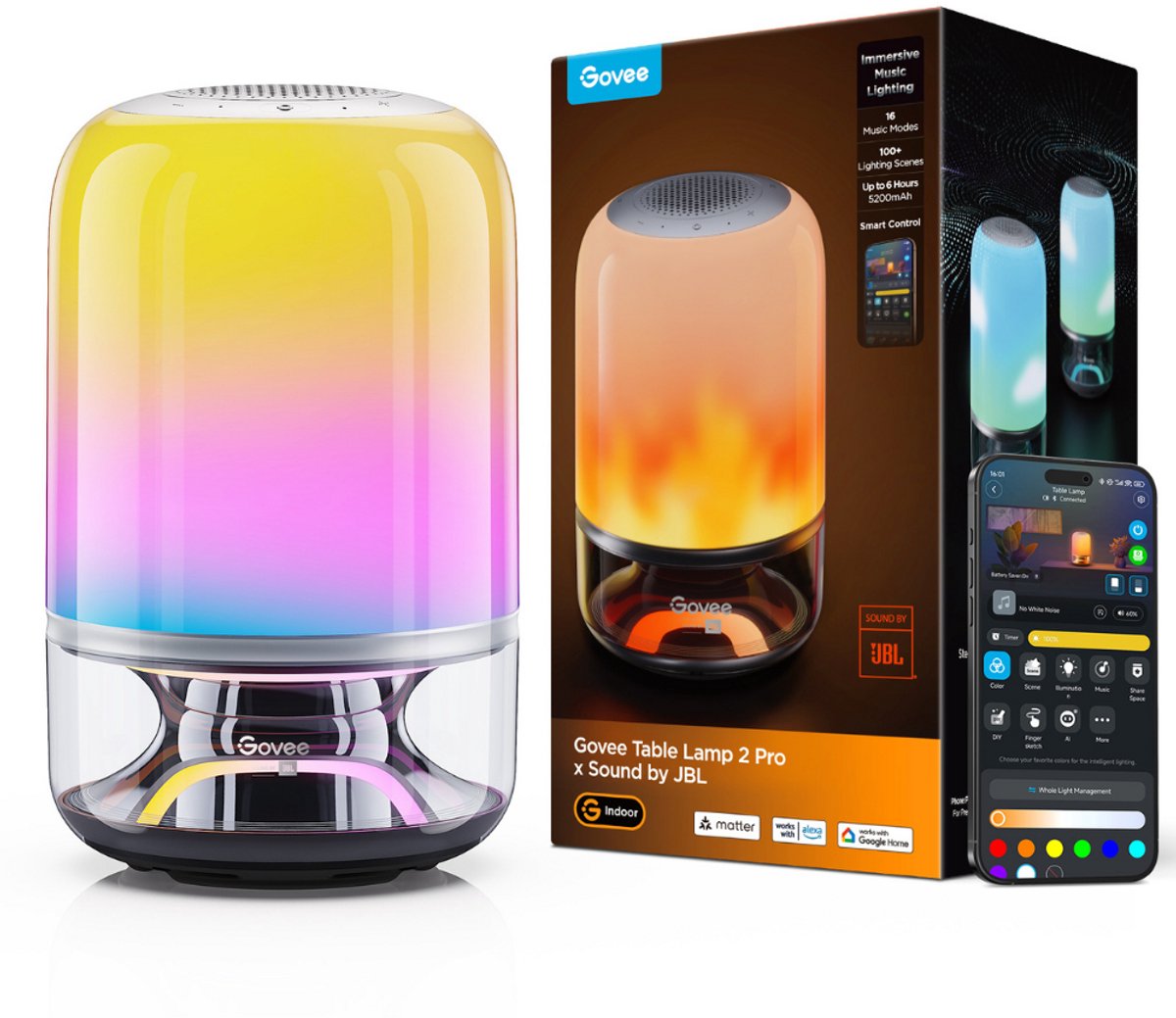 Lampe de table intelligente Govee 27 cm matter rgbicww - haut-parleur jbl portable
