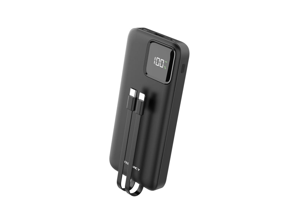 Techancy Mobile Power 10000mah 2.4a Charging TF2783, Câble de charge 2 en 1 Usb C+Ip, écran d’alimentation numérique, noir